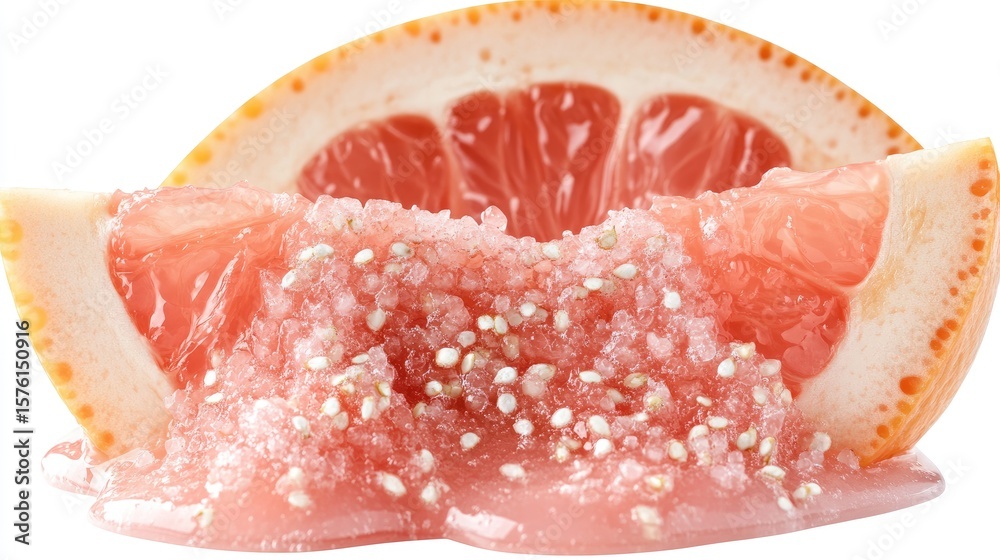 Fototapeta premium Close-up of two grapefruit segments with a sugary coating.