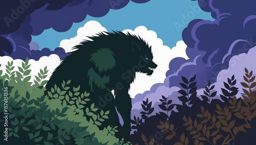 Menacing Beast in a Stormy Wilderness