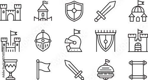 Medieval Knight and Heraldry Themed Icons Set