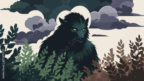 Lone Werewolf Under a Somber Moon