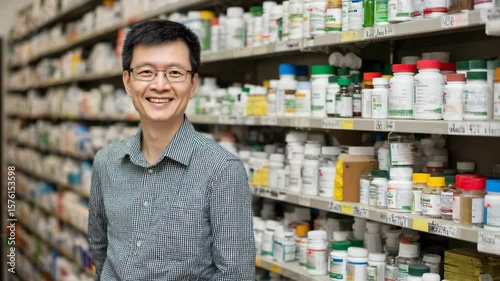 Wallpaper Mural Chinese man, owner of traditional Chinese medicine shop full of herbal and bottle on shelves	 Torontodigital.ca