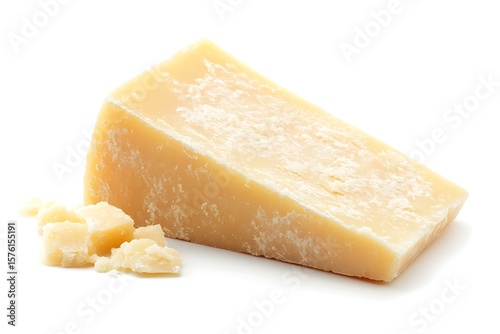 Parmesan Cheese Chunk and Pieces on White Background, Tasty Food, Culinary Object