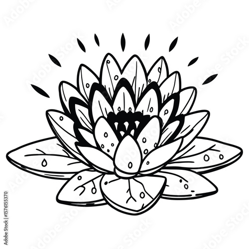 A waterlily bloom with fresh dew drops, isolated on a clean surface, capturing its serene beauty and delicate freshness.