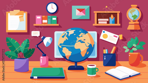 19 study desk with globe travel photos and sti