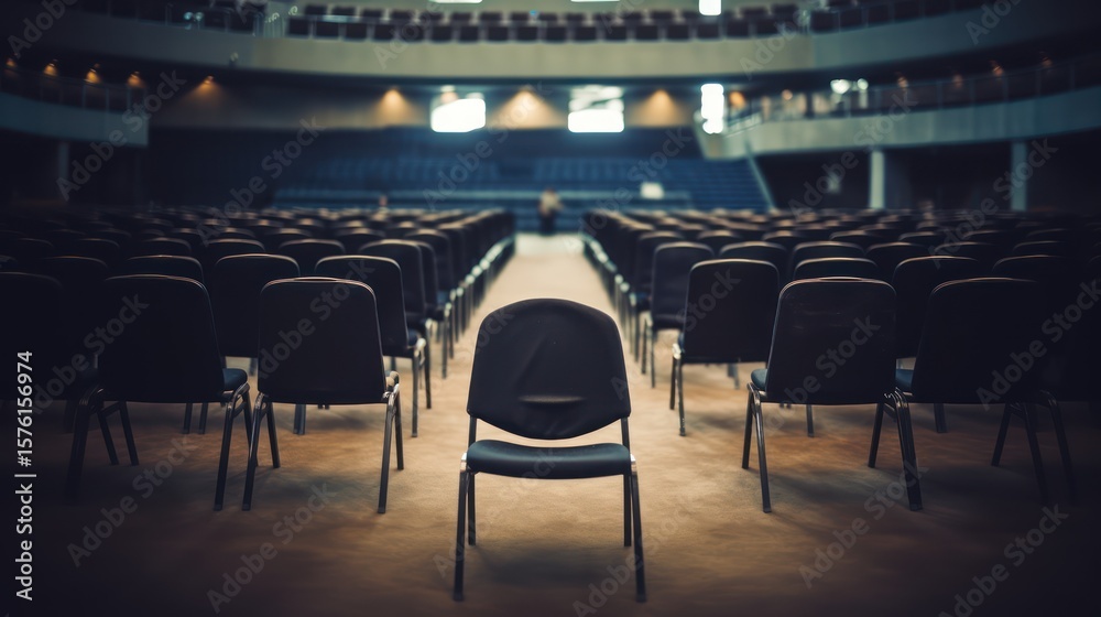 custom made wallpaper toronto digitalEmpty auditorium with rows of chairs facing a stage, with a lone chair in the foreground.