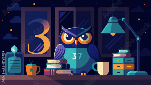37 night owl study scene with glowing lamp and