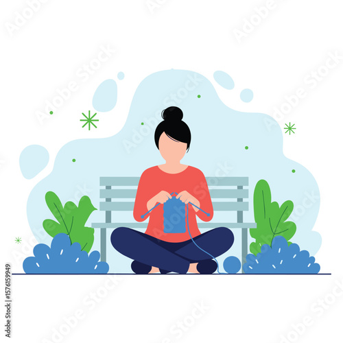 Woman Knitting Outdoors - Relaxing Hobby