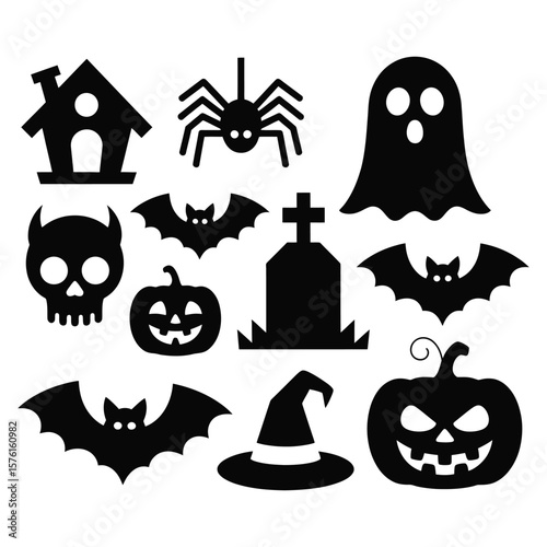Halloween icons spooky creatures and symbols ghost