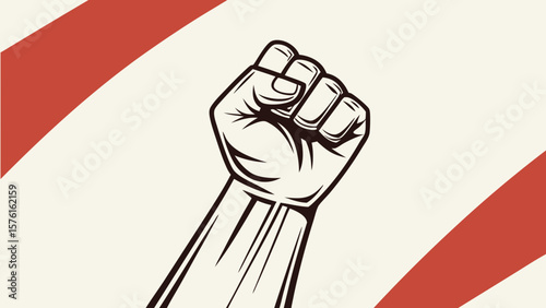 Stylized clenched fist raised in defiance isolated on white background