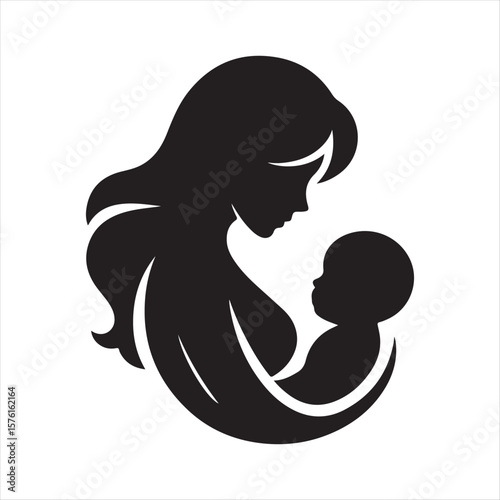 mom baby vector silhouette outline logo illustration collections.