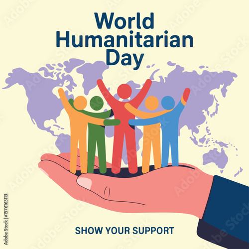 World Humanitarian Day Vector Illustration, Global Unity and Aid Concept, Charity and Volunteer Support Design for Awareness Campaigns and Social Media.