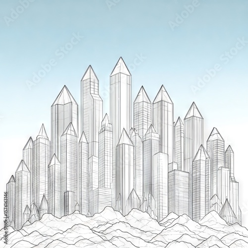 Wireframe Skyscraper Cityscape Illustration
