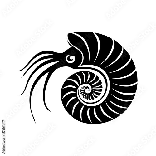 Nautilus with Tentacles Black Glyph Icon (Color Changes Available in SVG)
