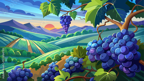 In Banska Cosa’s gentle hills, Plavac Mali grapes ripen on twisting vines. Their rich blue color and tight clusters glisten in morning light, ready for a close-up artistic vector.