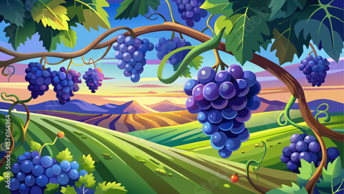 In Banska Cosa’s gentle hills, Plavac Mali grapes ripen on twisting vines. Their rich blue color and tight clusters glisten in morning light, ready for a close-up artistic vector.