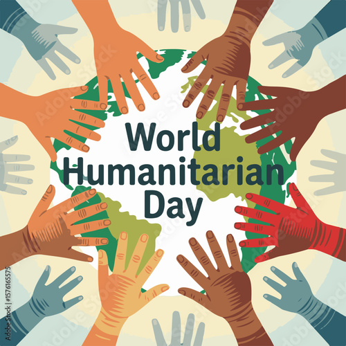 World Humanitarian Day Vector Illustration, Global Unity and Aid Concept, Charity and Volunteer Support Design for Awareness Campaigns and Social Media.