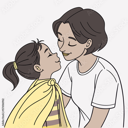 Illustration of a mother and daughter sharing a loving moment together art work