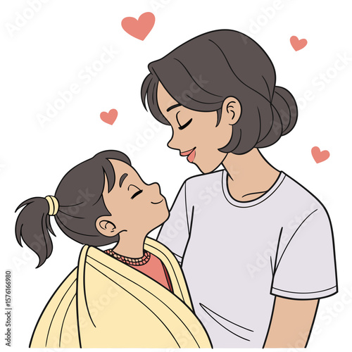Mother daughter love illustration happy family cartoon mom and child together art