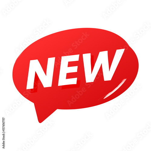 New arrival promotion sticker in red speech bubble for sale marketing campaign