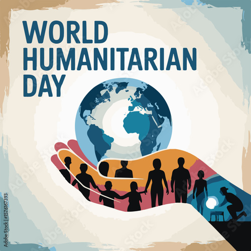 World Humanitarian Day Vector Illustration, Global Unity and Aid Concept, Charity and Volunteer Support Design for Awareness Campaigns and Social Media.