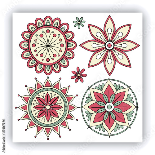 Elegant Black and White Mandala Patterns Illustration, A set of beautifully intricate black and white mandala patterns featuring symmetrical floral and geometric designs. Ideal for coloring pages, med