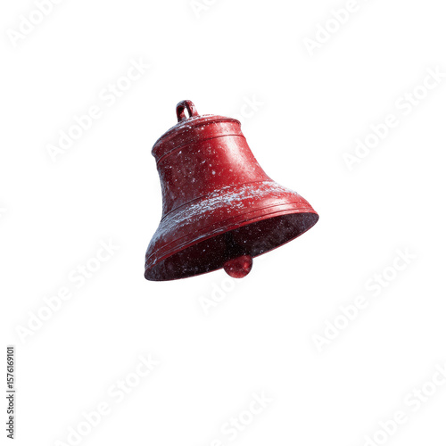 Red Bell with Snow, Winter Holiday Symbol, 3D Render