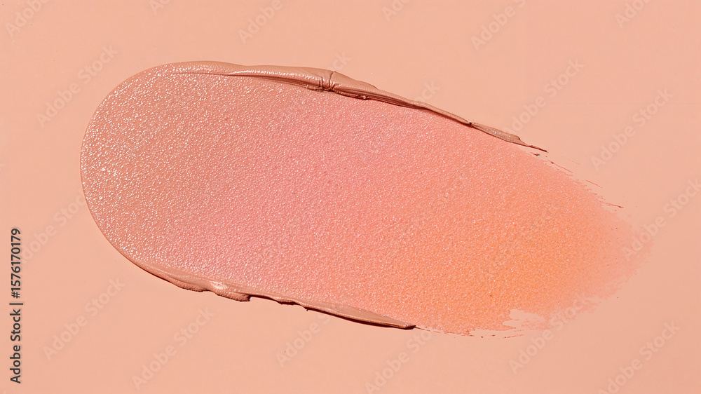 Fototapeta premium Smear of peach and pink foundation creating gradient on matching background