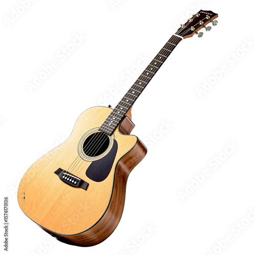 classic acoustic guitar with a natural wood finish transparent png
