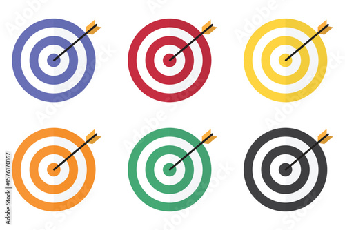Vector target board set with arrows isolated on a white background.