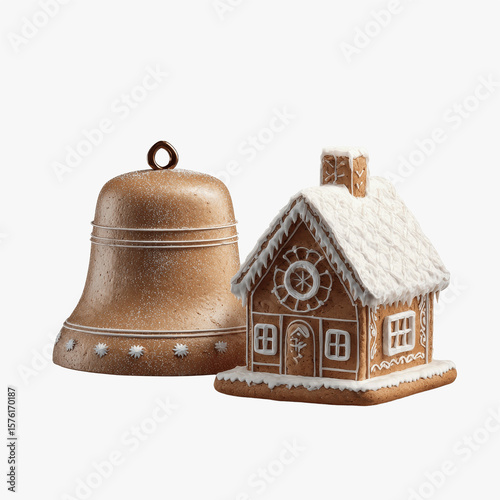 Gingerbread House and Bell Christmas Decoration