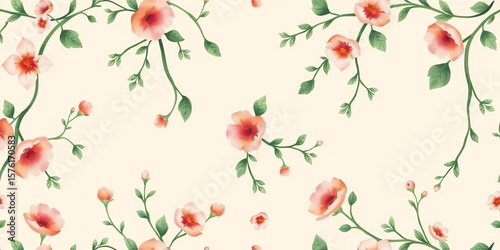 Wallpaper Mural Beige watercolor floral pattern, seamless abstract design with green vines,  serene,  summer Torontodigital.ca