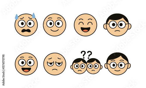 Expressive cartoon faces illustrating emotions in educational contexts