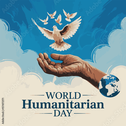 World Humanitarian Day Vector Illustration, Global Unity and Aid Concept, Charity and Volunteer Support Design for Awareness Campaigns and Social Media.