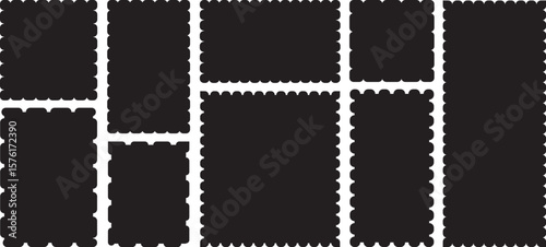Set of. scallop edge shape black  silhouette scalloped frames with zigzag  edge, . Rectangle shape  with zigzag edge. frame Square shape. Various with scallop edge Rectangle shape 