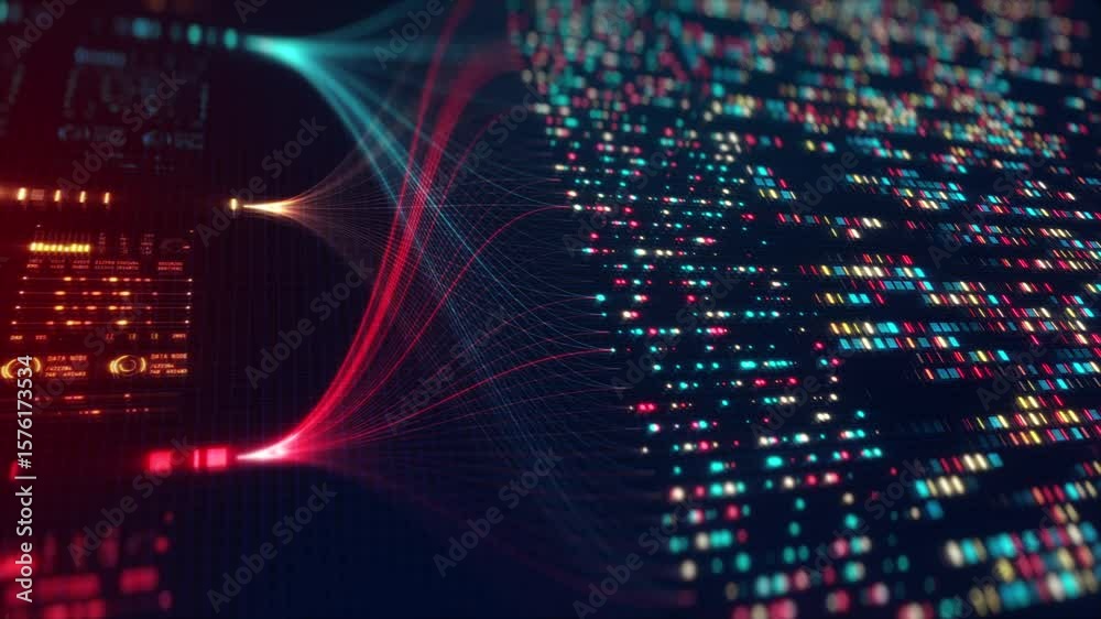 Neural Network Big Data Flow Visualization, Binary Code Matrix, AI ...