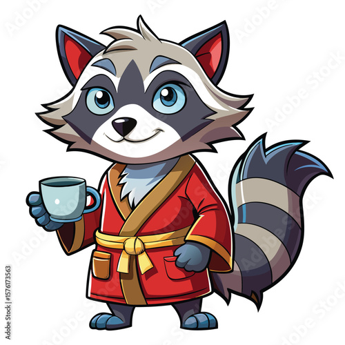 cartoon-raccoon-in-robe-holding-coffee-cup-t-shirt-design
