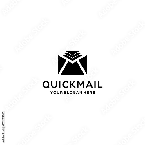 Quick mail logo with a rocket and envelope flying