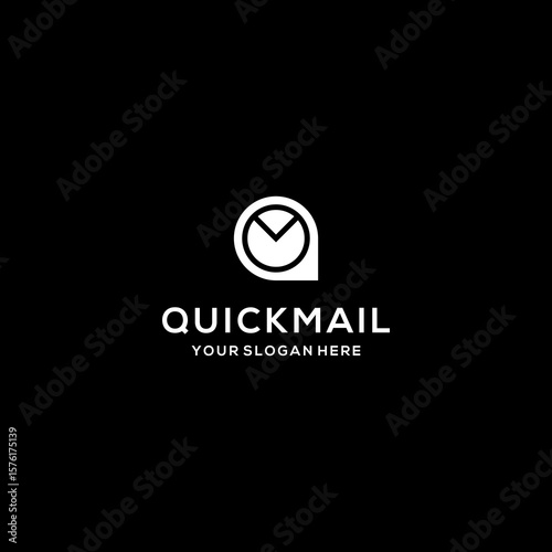Quick mail logo with a rocket and envelope flying	