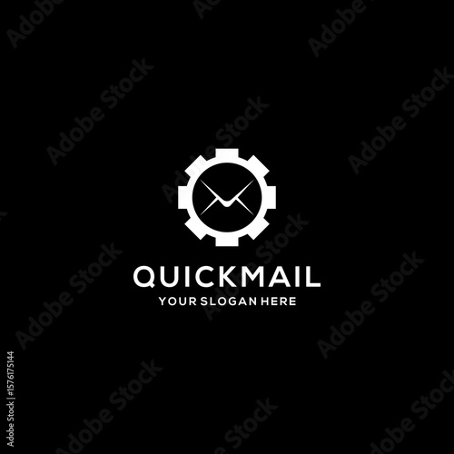 Quick mail logo with a rocket and envelope flying	