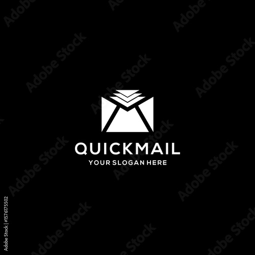Quick mail logo with a rocket and envelope flying	
