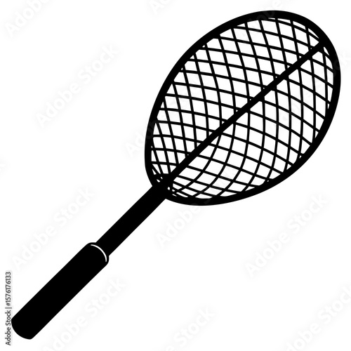 Black badminton racket with open net sports equipment