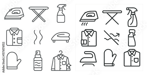 The image is a collection of various clothing and laundry items, including a bottle of spray, a bottle of perfume, a bottle of lotion, a bottle of shampoo, a bottle of conditioner, a bottle of soap, a