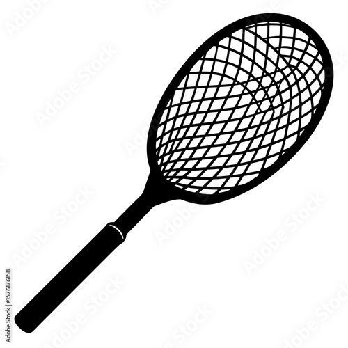 Black badminton racket with white background sports