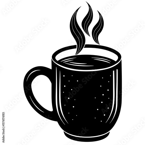 Black ceramic mug with steam coffee beverage