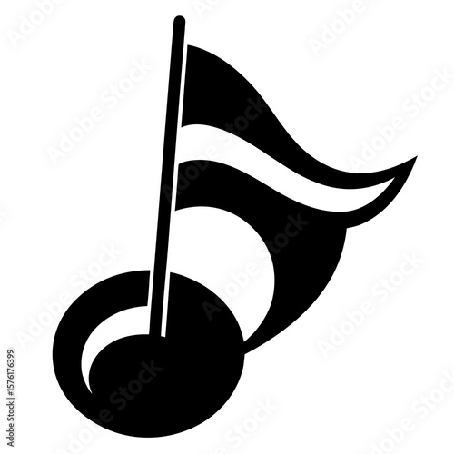 Black eighth note with curved flag music symbol