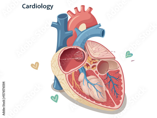 Vector illustration of human heart anatomy as a cheesy pizza dinner icon