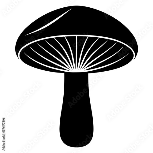 Black mushroom silhouette with gills and stem fungi