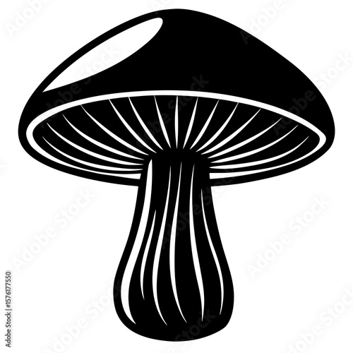 Black mushroom silhouette with white gills fungus