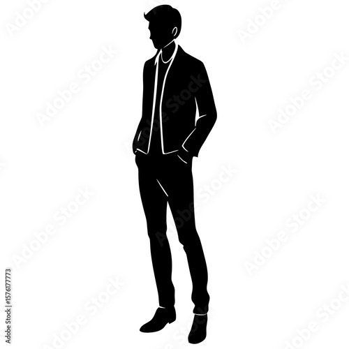 Black silhouette of a man in casual attire standing