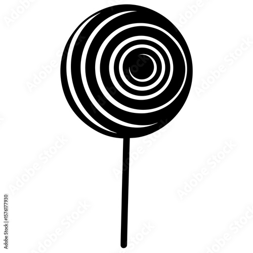 Black spiral lollipop on stick candy sweet